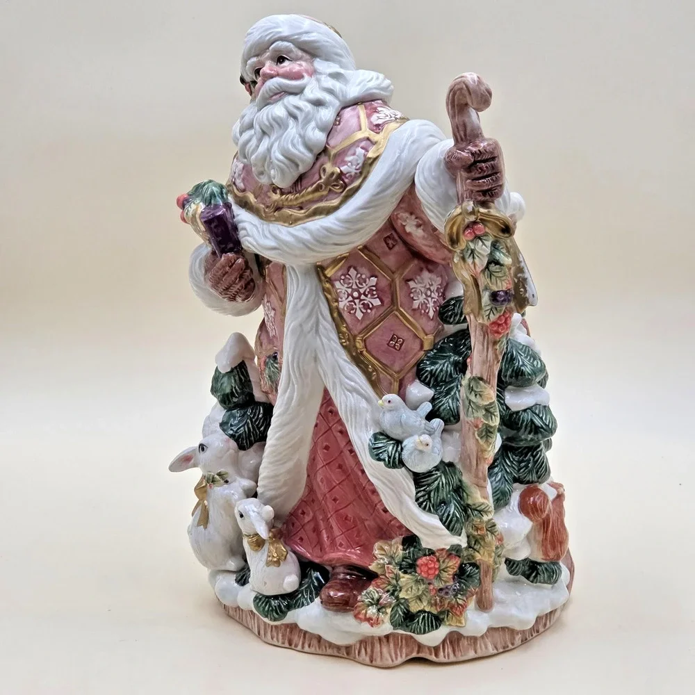 Vintage Fitz & Floyd Snowy Woods Santa Centerpiece Vase 1996 w/ Box 19/1207
